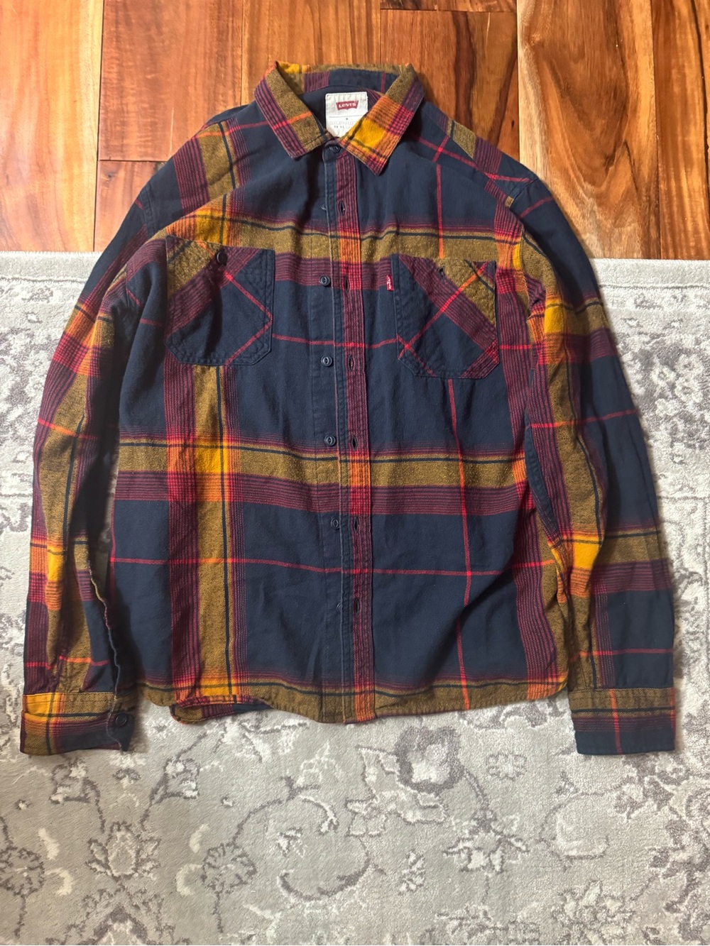 Levi's Navy, Mustard & Burgundy Plaid Button-Down Shirt